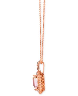 Peach Morganite (1-1/2 ct. t.w.) & Diamond (1/3 ct. t.w.) Halo Adjustable 20" Pendant Necklace in 14k Rose Gold