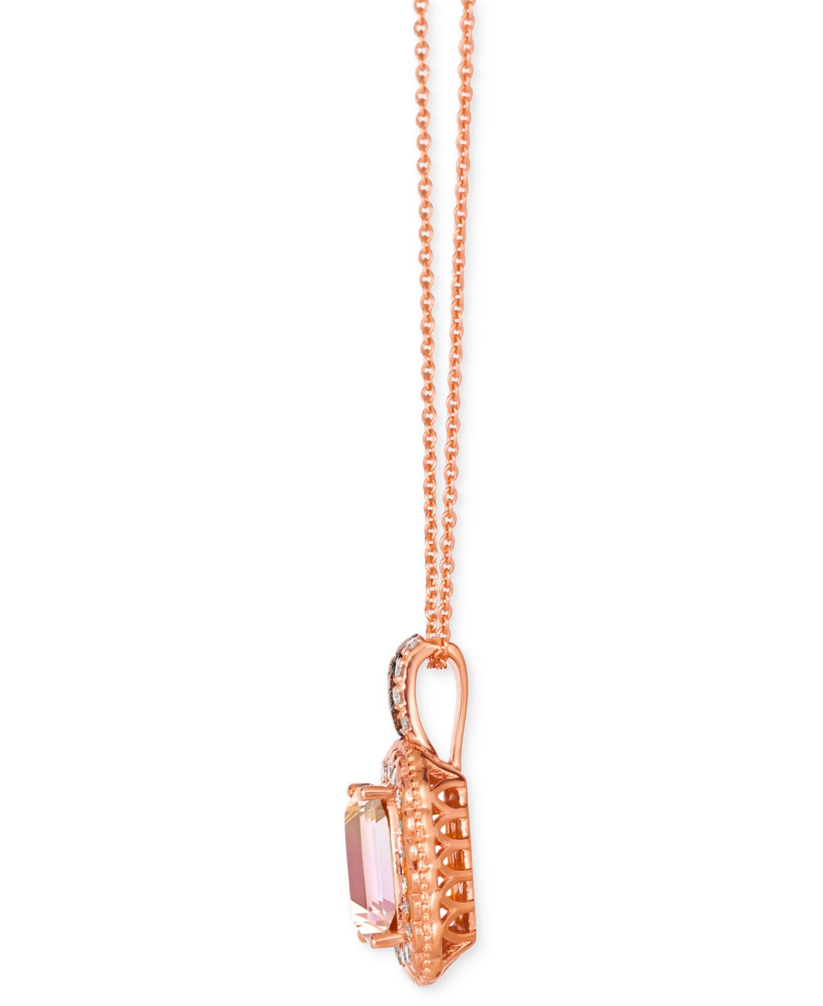Le Vian Peach Morganite (1-1/2 Ct. T.w.) & Diamond (1/3 Ct. T.w.) Halo Adjustable 20" Pendant Necklace In 14 In Rose Gold