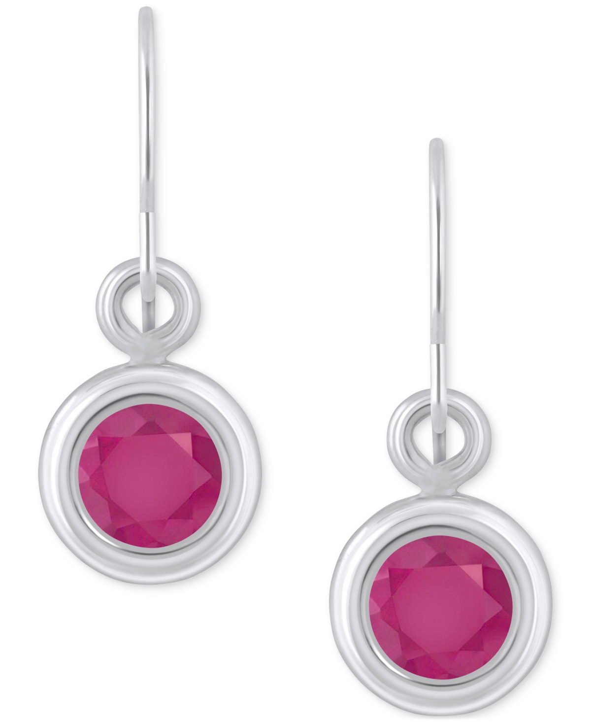 Macy's Sapphire Bezel Fish Hook Drop Earrings (3/4 Ct. T.w.) In 10k Gold (also Available In Ruby & Emerald) In Ruby,white Gold