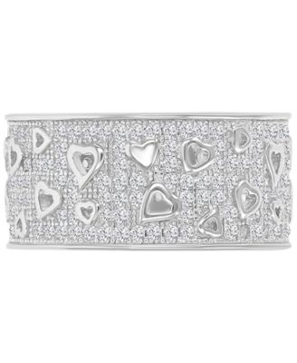 Macy's - Heart Detail Cubic Zirconia Band Ring (2-1/5 ct. t.w.) in Sterling Silver