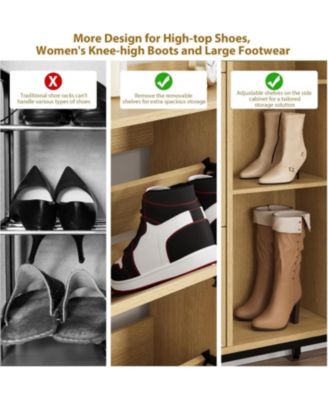 Shoe Cabinet Rattan with 3 Flip Drawers and 4-Tier Shoe Storage Cabinet, Freestanding Shoe Organizer with Adjustable Shelves for Entryway, Closet, Hallway