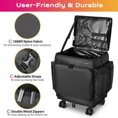 Rolling Makeup Train Case w/ Backpack Travel Barber Cosmetic Storage