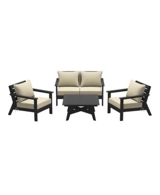 Outdoor 5-Piece Black Modular Sectional Patio Furniture Sofa Set