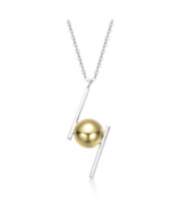 Genevive Sterling Silver Two-Tone with 14K Gold Plated Sphere and White Gold Plated Asymmetrical Bar Design Necklace - Gold