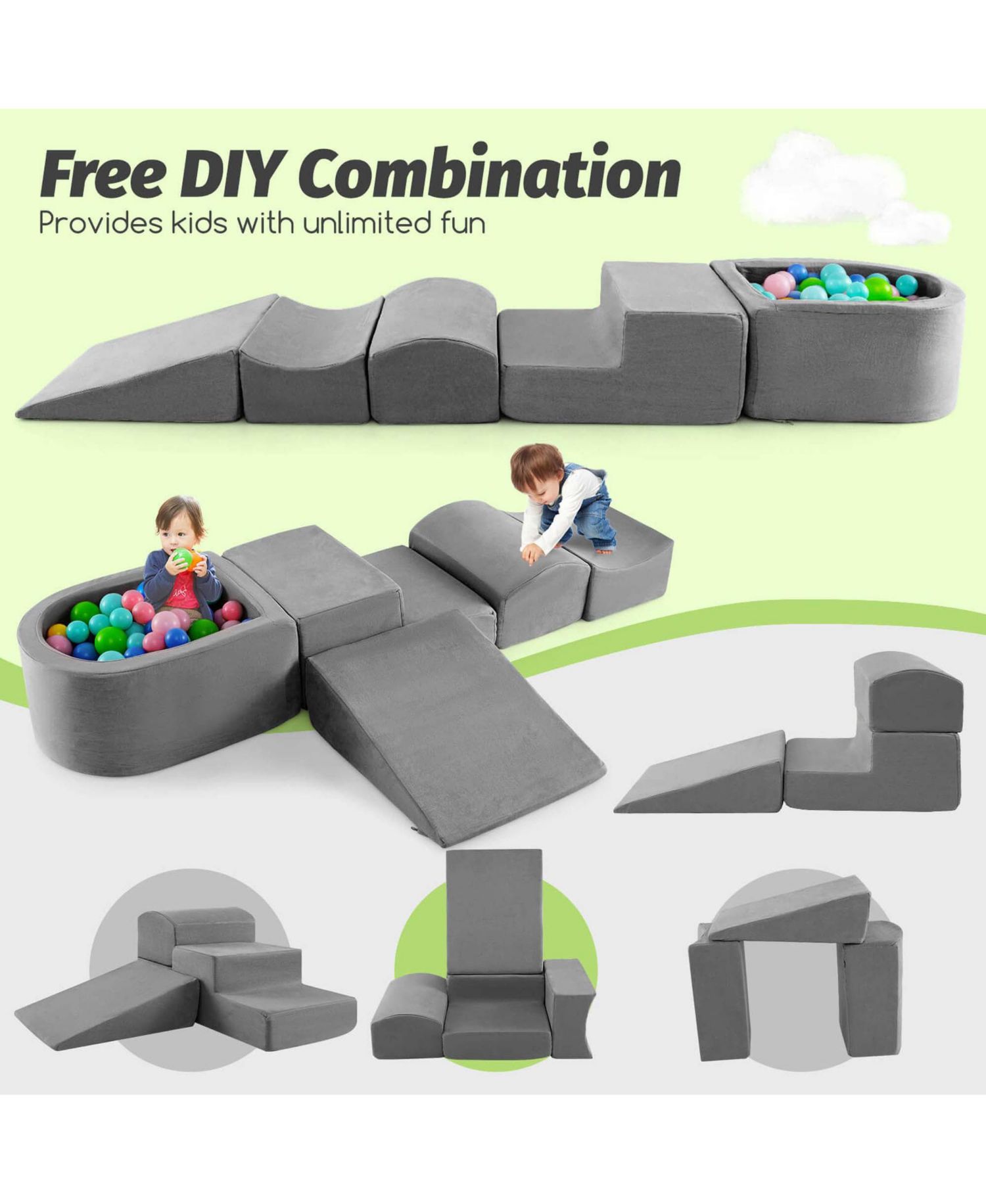 5PCS Climb and Crawl Playset with Ball Pit for Kids Zippers for