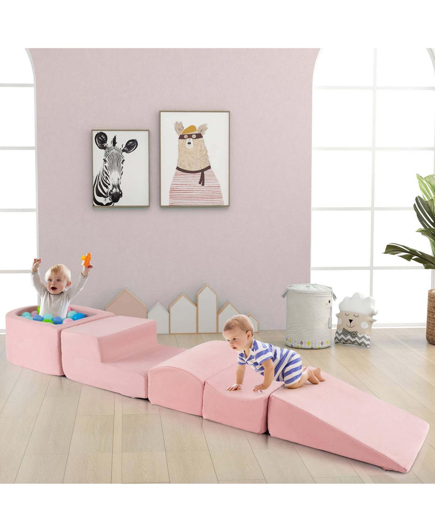 5PCS Climb and Crawl Playset with Ball Pit for Kids Zippers for