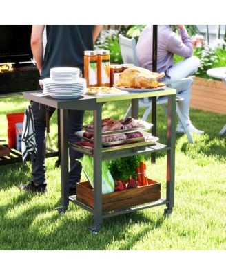 3-Shelf Outdoor Grill Cart Table with Foldable Side Table,