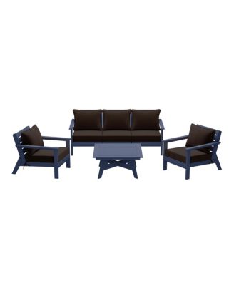 Outdoor 6-Piece Navy Blue Modular Sectional Patio Furniture Sofa Set
