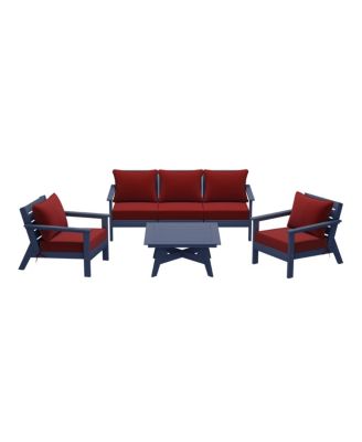 Outdoor 6-Piece Navy Blue Modular Sectional Patio Furniture Sofa Set