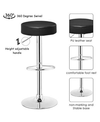 Set of 2 Adjustable Round Leather Seat Hydraulic Swivel Bar Stool