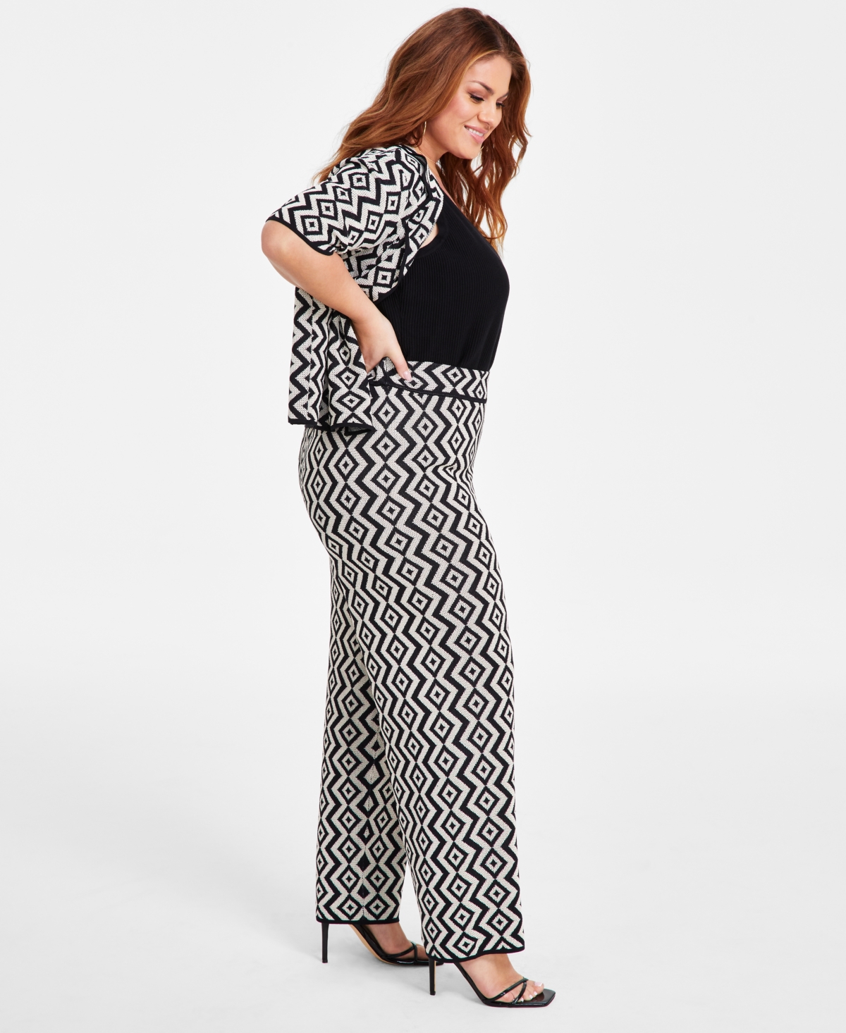 Nina Parker Plus Size Geo-print Straight-leg Sweater Pants In Neutral Geo Print