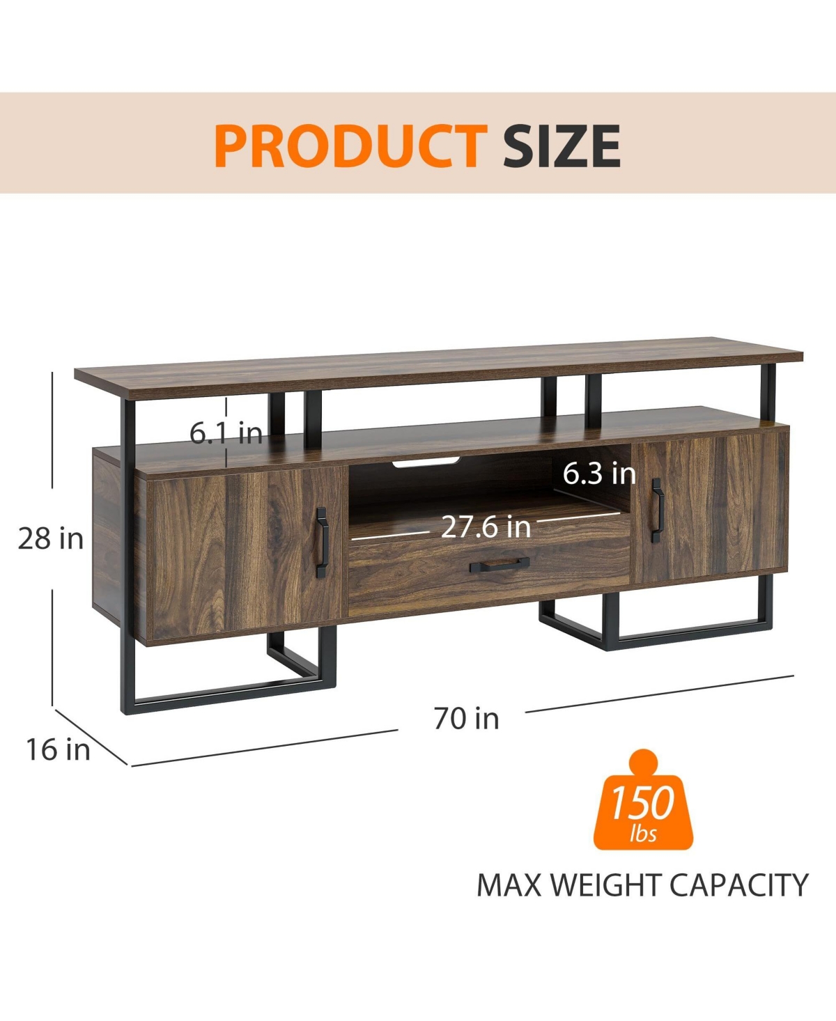 gaomon Tv Stand for 75 Inch Tv, Mid Century Modern Entertainment Center
