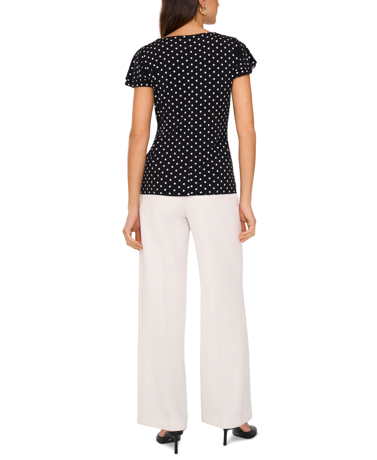 VINCE CAMUTO WOMEN'S PRINTED FAUX-WRAP FLUTTER-SLEEVE TOP 