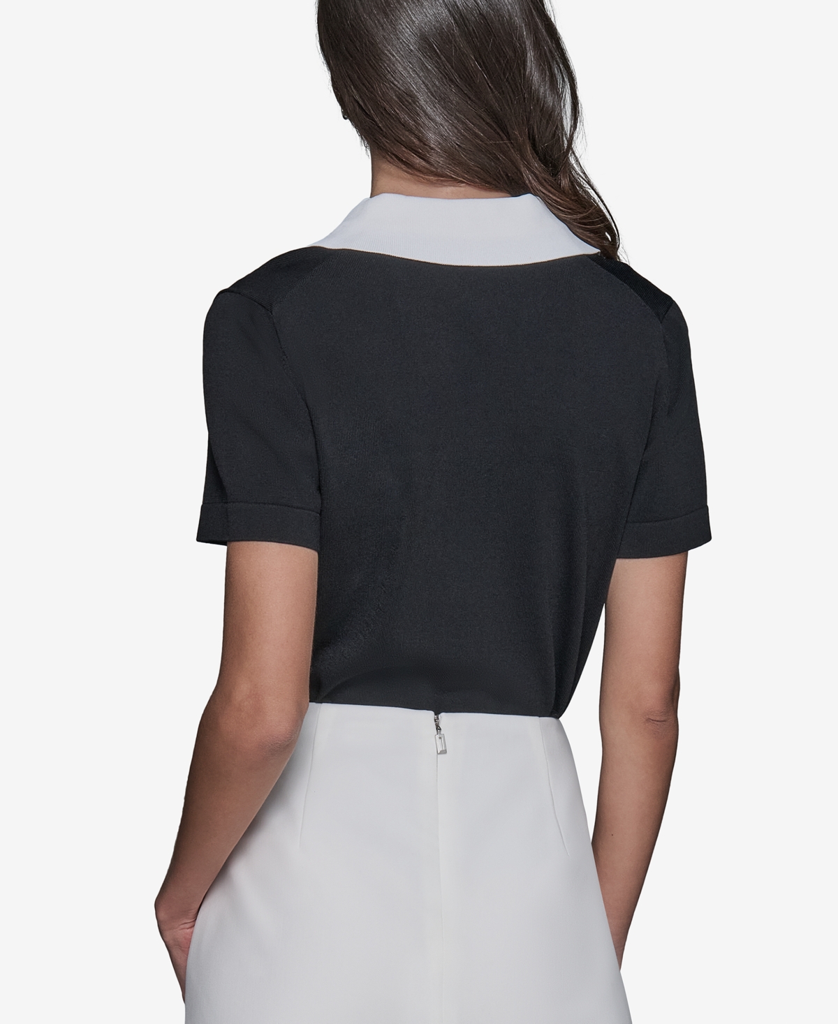 Shop Karl Lagerfeld Women's Colorblocked Knit Polo In Black,soft White