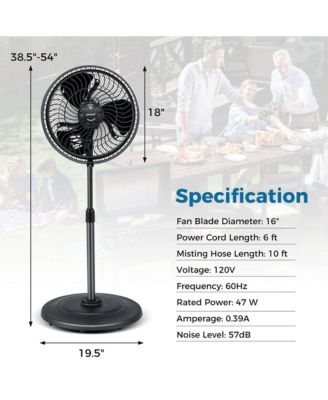 16" Oscillating Misting Pedestal Fan with Hose Connector and 3 Micro-Mist Levels