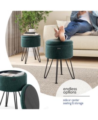 Textured Velvet Round Ottoman with Storage – Modern Foot Stool for Living Room & Bedroom