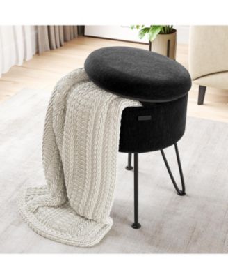 Textured Velvet Round Ottoman with Storage – Modern Foot Stool for Living Room & Bedroom