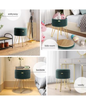 Textured Velvet Round Ottoman with Storage – Modern Foot Stool for Living Room & Bedroom