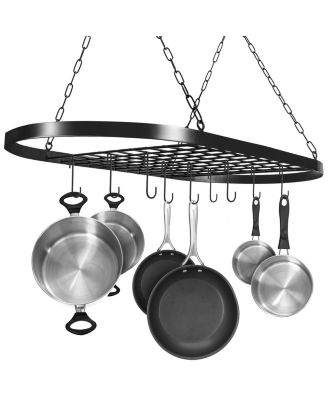 Pot and Pan Oval Rack for Ceiling with Hooks - Multi-Purpose Organizer for Home, Restaurant, Kitchen Cookware, Utensils, Household (Bronze)