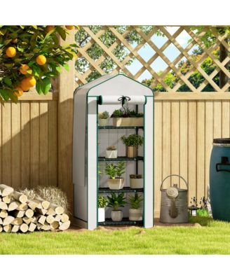 4-Tier Mini Greenhouse with Screen Roof and Reinforced PE Cover