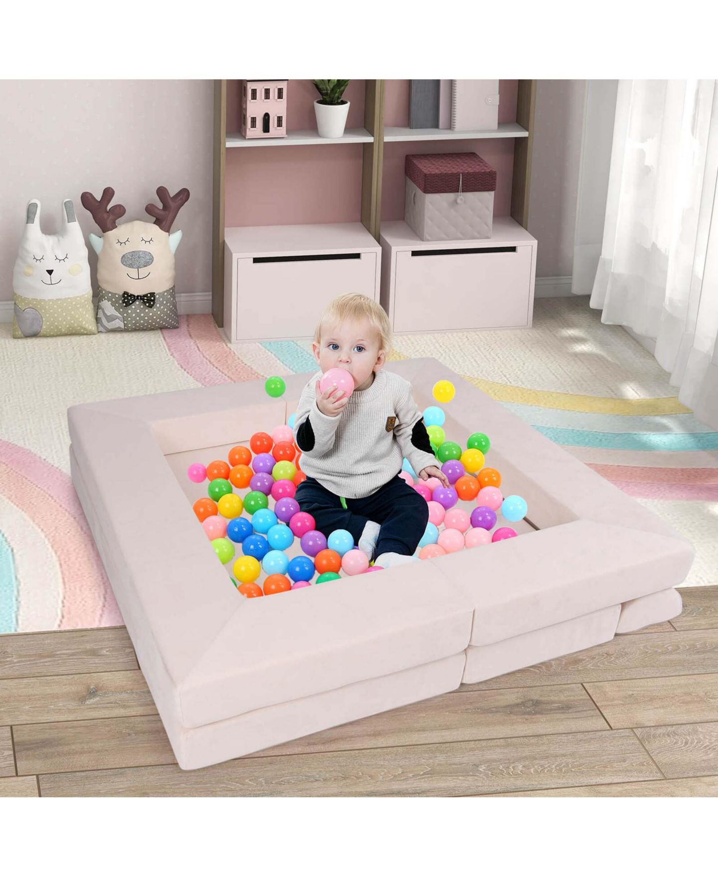 Детский конструктор Costway Kids Modular Play Couch 9-Piece Building Set, Ages 3+, цвет: Бежевый — фото 2