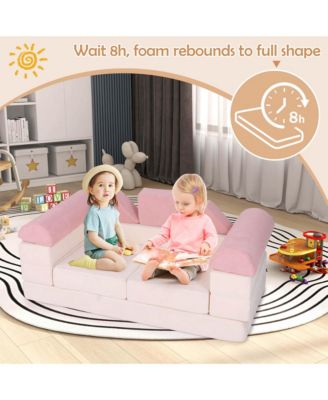 Kids Modular Play Couch Play Set with Suede Fabric Cover High-Density Foam