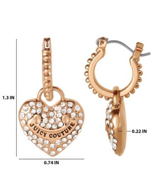 Gold-Tone Heart Charm Hoop Earrings with Crystal Accents