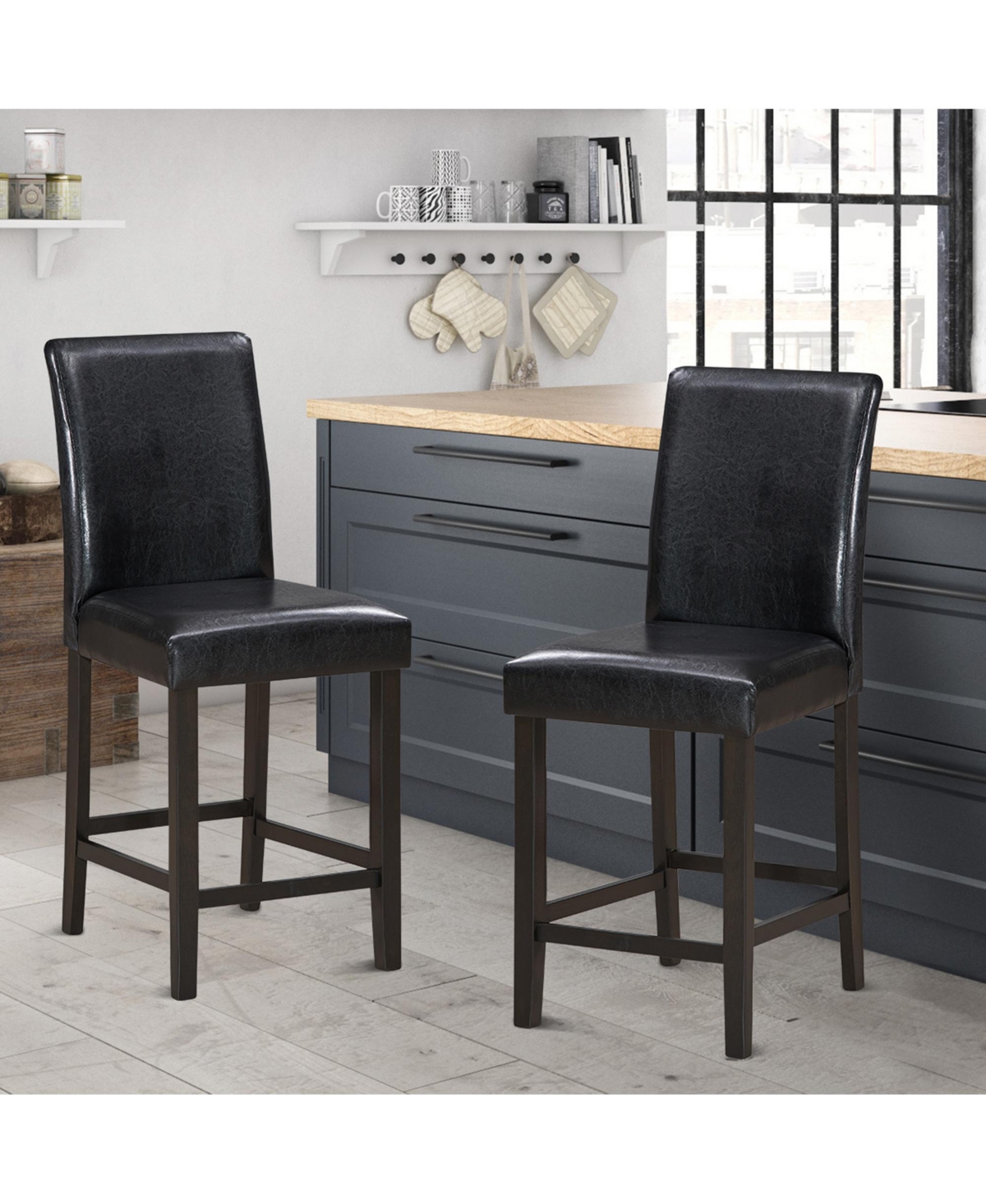 Gymax Set of 2 Bar Stools 25inch Counter Height Barstool Pub Chair w/Rubber Wood Legs