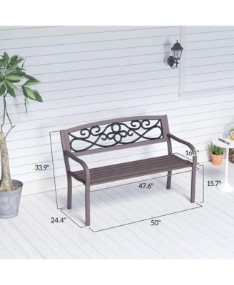 Outdoor Bench, Steel Garden Bench with Floral Backrest,