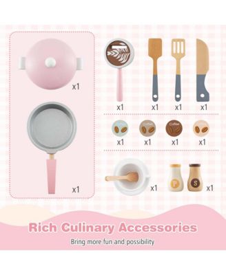 Wooden Kids Kitchen Playset Pretend Play Kitchen with Coffee Maker & Microwave