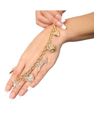 Gold-Tone Charm Bracelet with Pave Accents