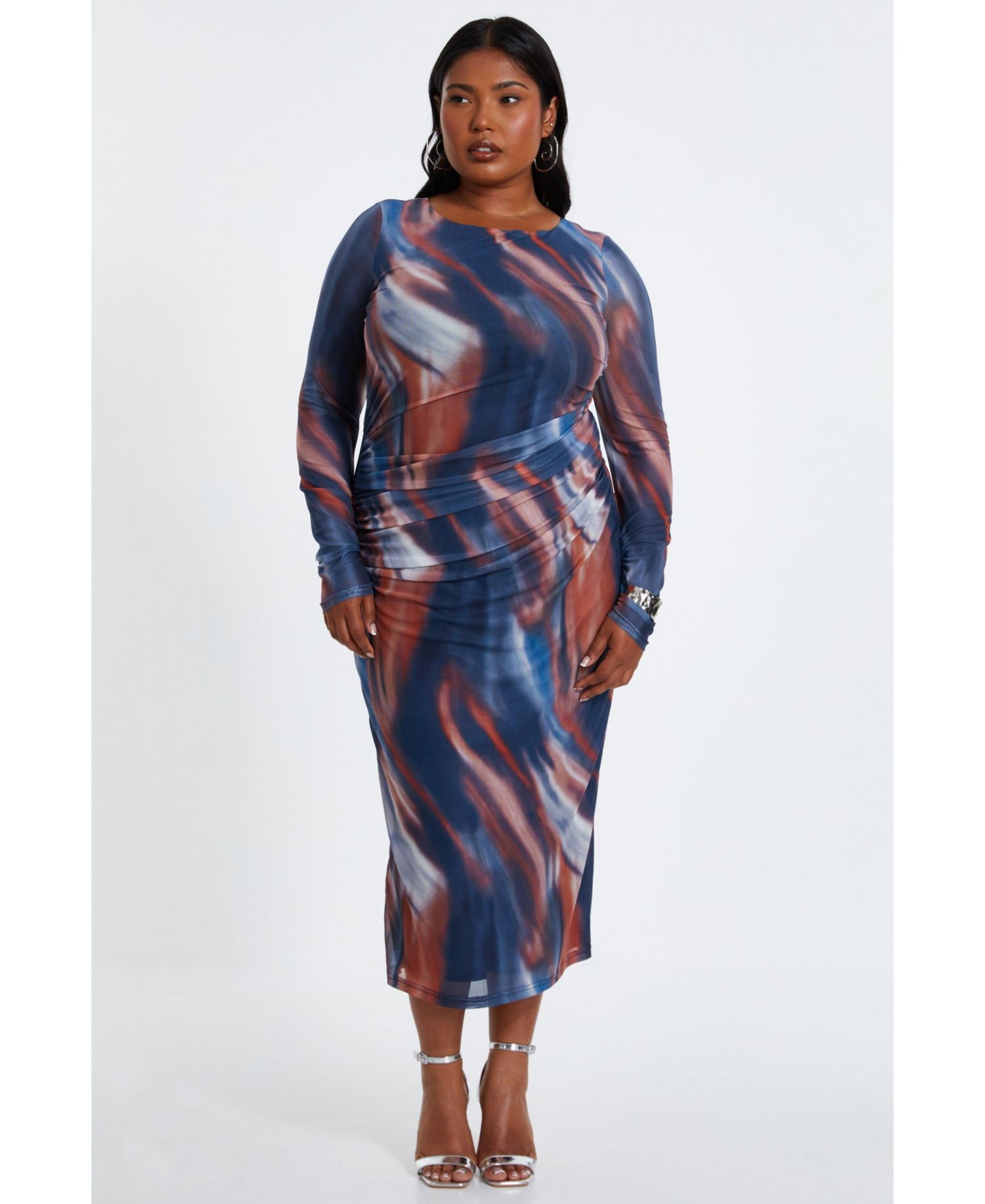 Plus Size Mesh Long Sleeve Midaxi Dress