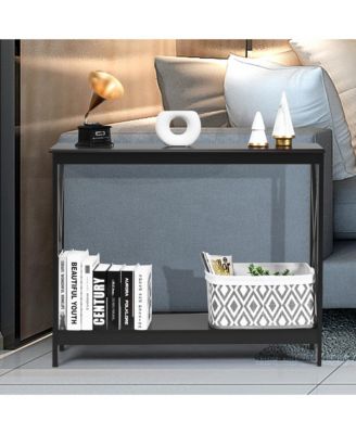 1 PC P2 MDF 2-Tier Console Table x-Design Bookshelf Sofa Side Accent Table