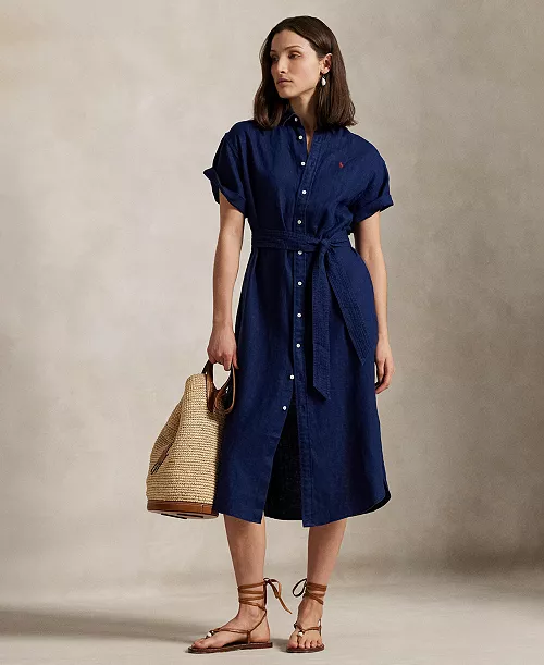 women's linen short-sleeve shirtdress