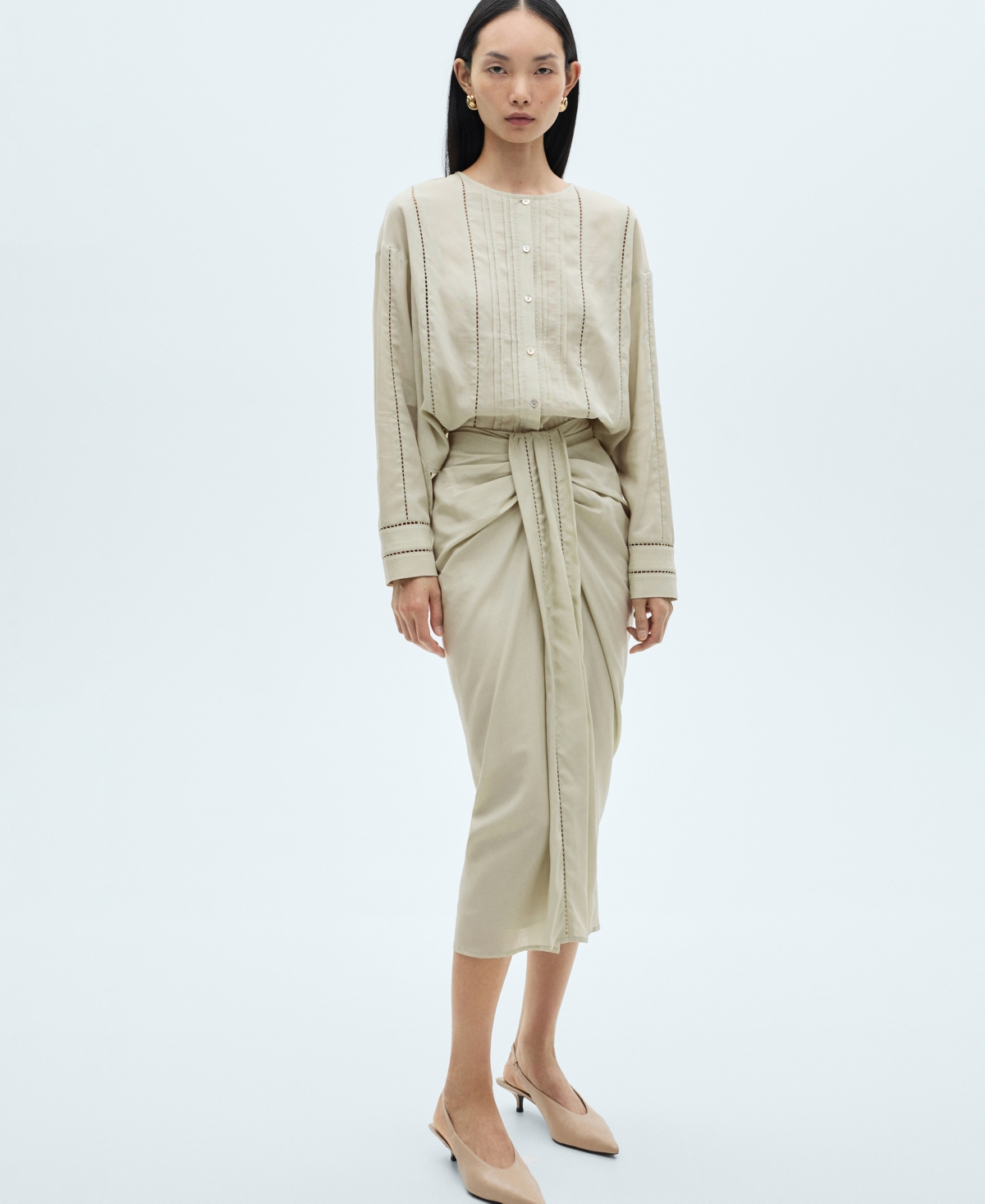 Mango Draped Midi Skirt Aqua Green In Aqua Green