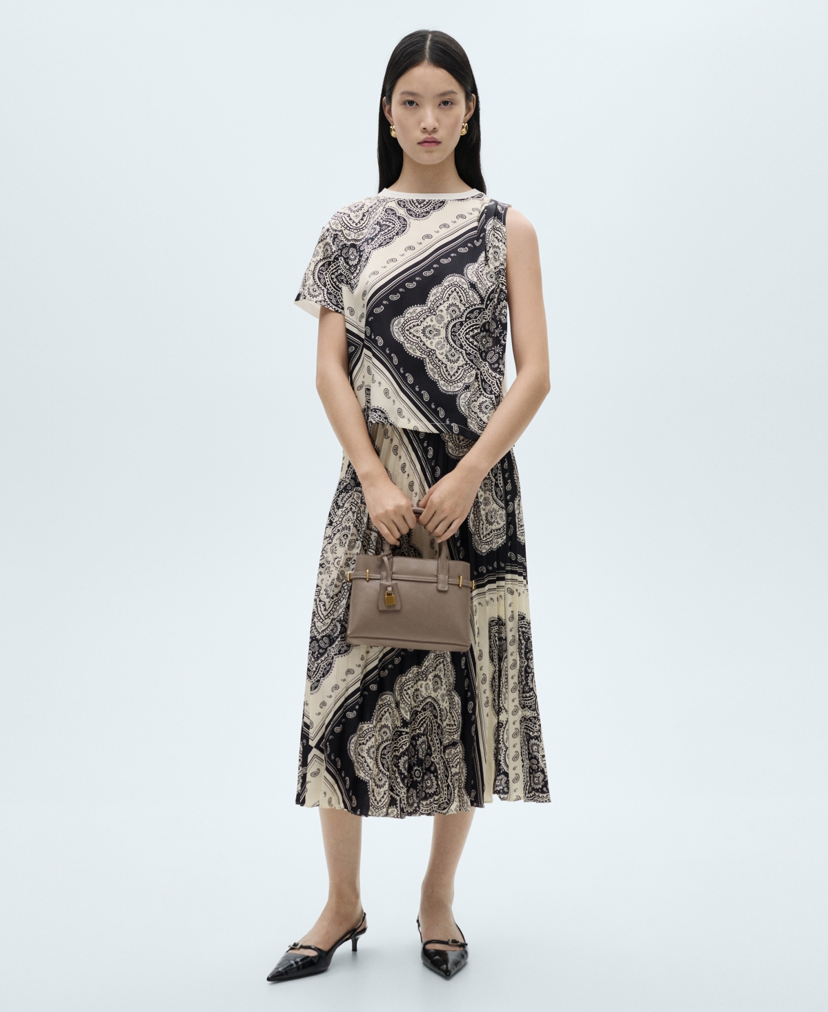 Shop Mango Women's Paisley Print Pleated Skirt In Blue
