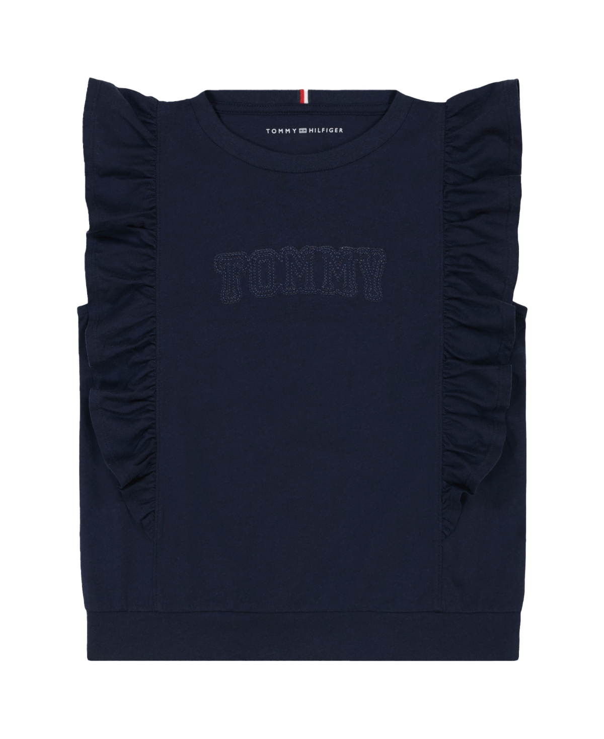 Tommy Hilfiger Kids' Big Girls Short Sleeve Ruffle T-shirt In Blue