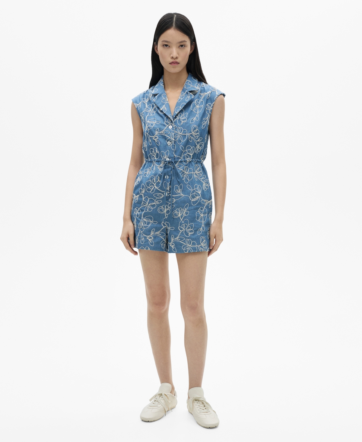 MANGO WOMEN'S EMBROIDERED DETAIL DENIM OVERALLS 