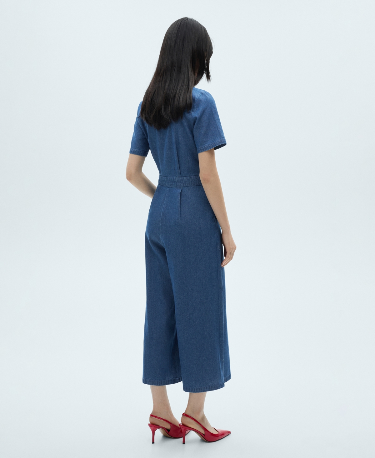 Shop Mango Women's Short Sleeve Denim Jumpsuit In Medium Blue