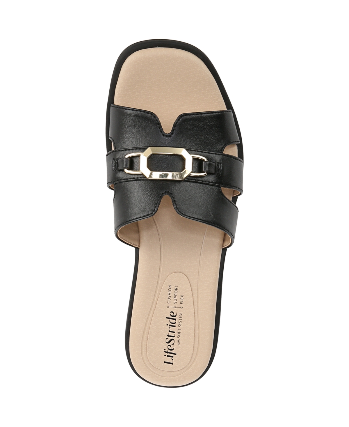 Lifestride Women's Royalty Bit Square Open Toe Slide Sandals In Black Faux Leather