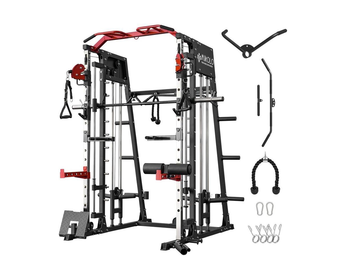 Smith Machine, 2200lbs Squat Rack with Lat-Pull Down System & Cable Crossover Machine, Training Equipment with Leg Hold-Down Attachment - Brig
