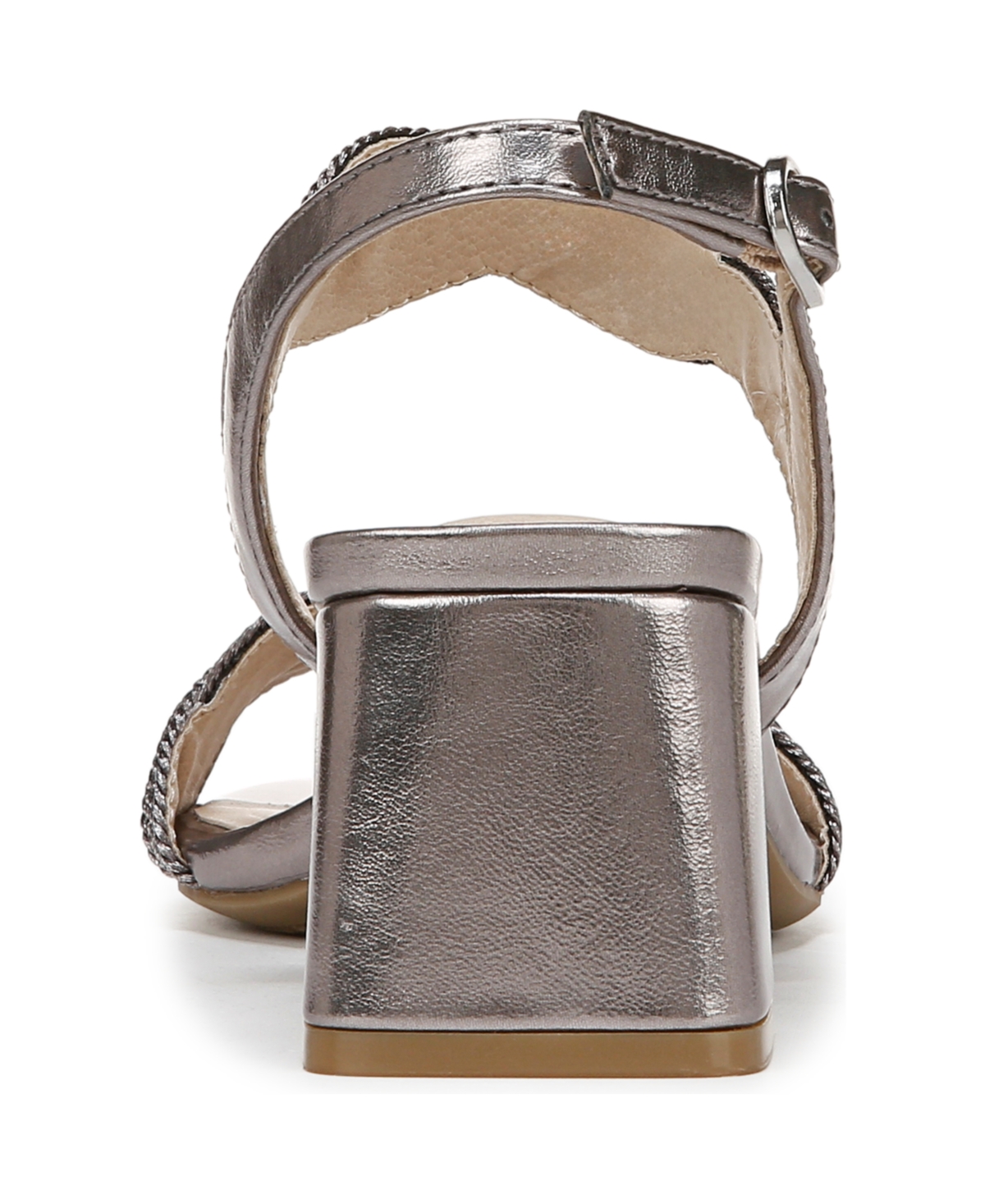 Lifestride Women's Charnelle Angled Block Heel Square Open Toe Slingback Dress Sandals In Pewter Grey Faux Leather