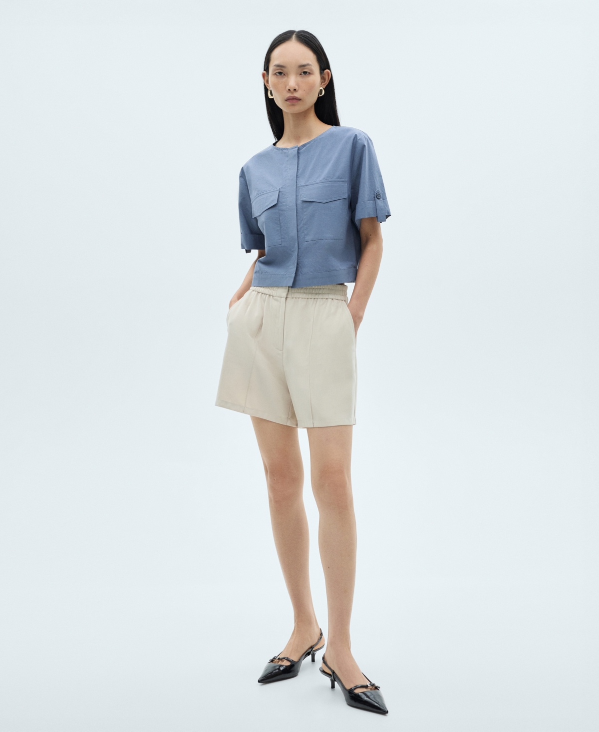 Mango Women's Chest Pocket Cotton Blouse In Blue