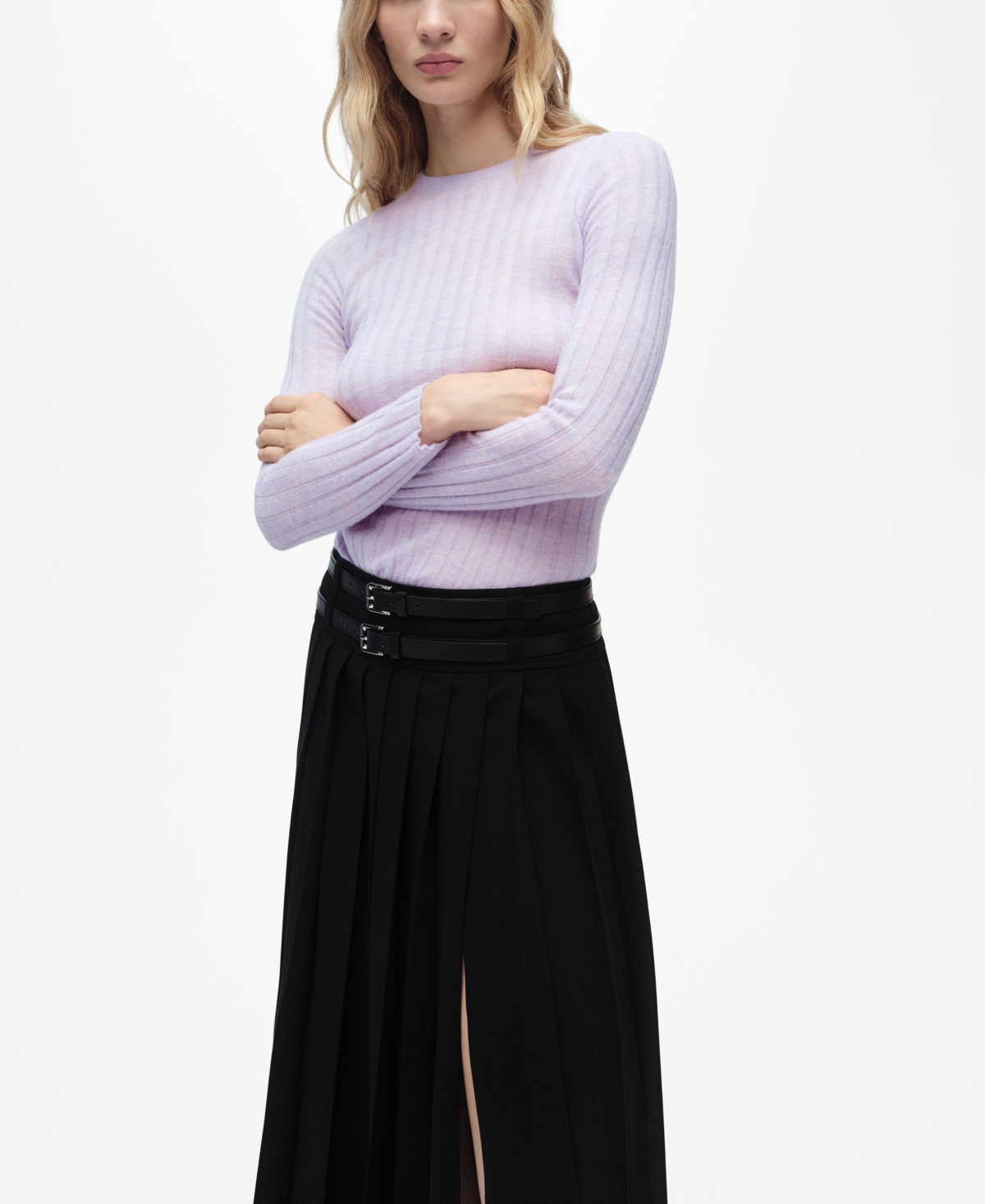 Mango Gardenia Slim Rib Sweater In Light,pastel Purple