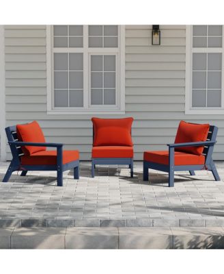 Outdoor Patio HDPE Navy Blue Sectional Sofa with Patio Cushions