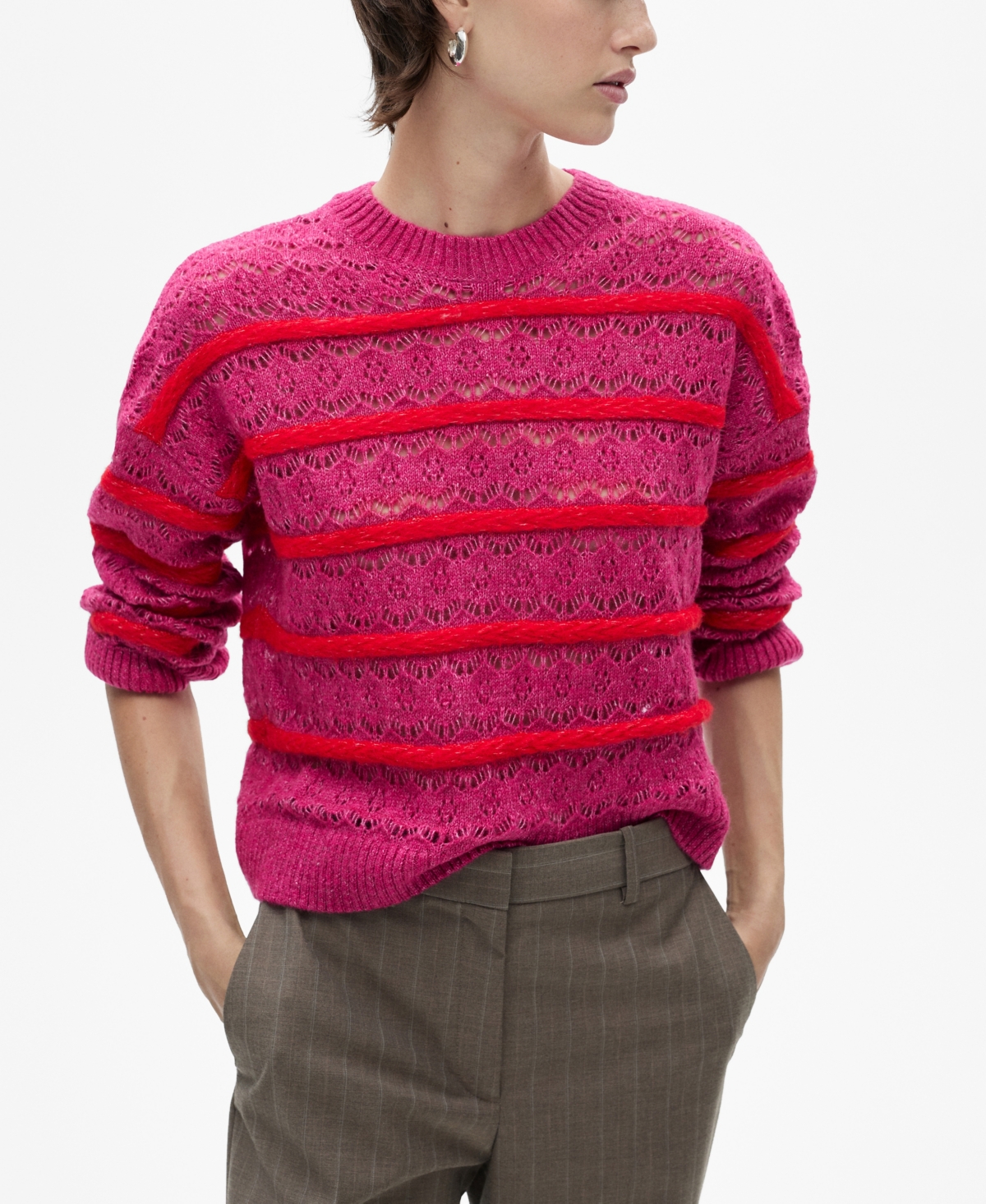 MANGO WOMEN'S TWO-TONE OPENWORK SWEATER 