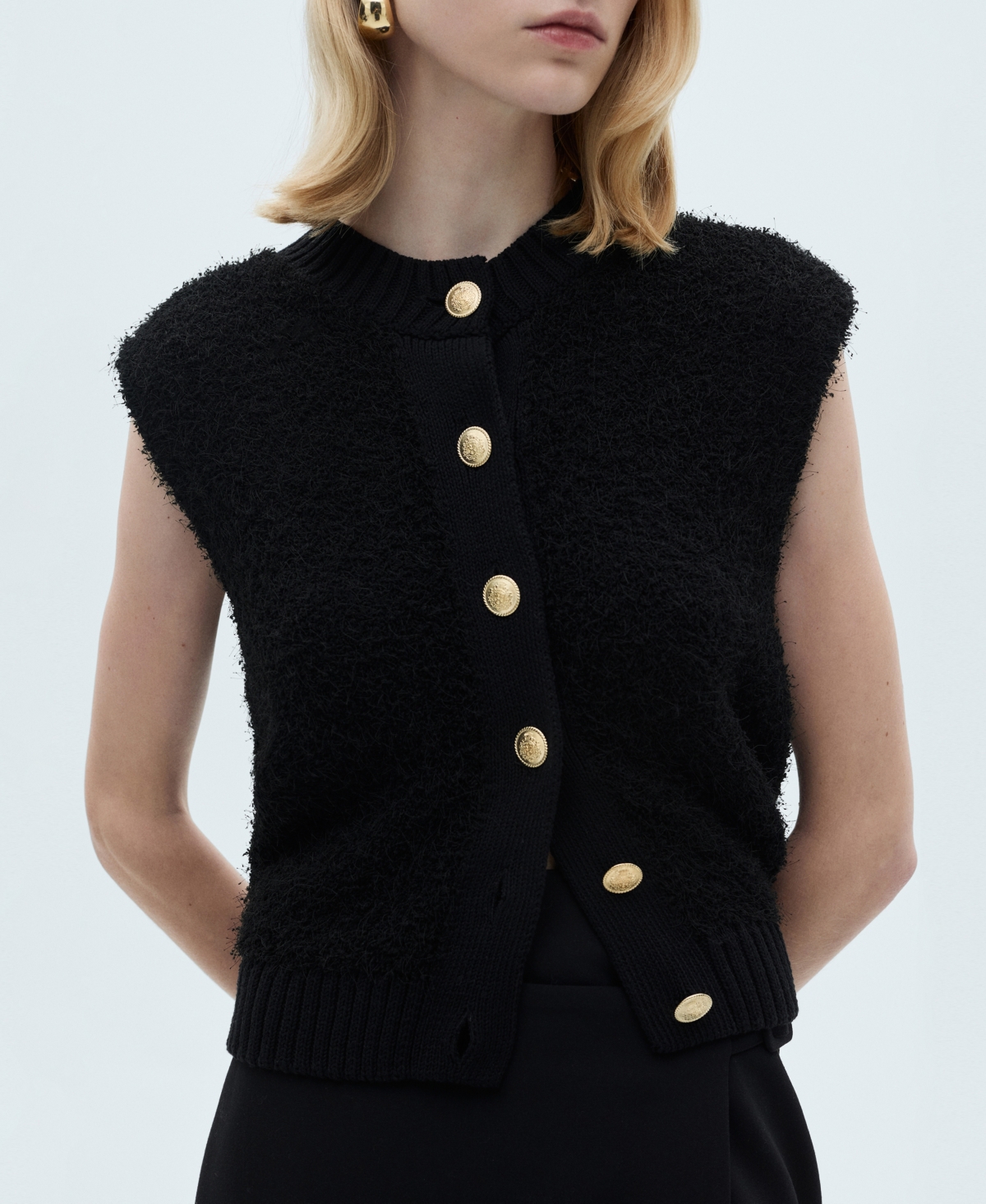 Mango Button-up Sweater Vest In Black