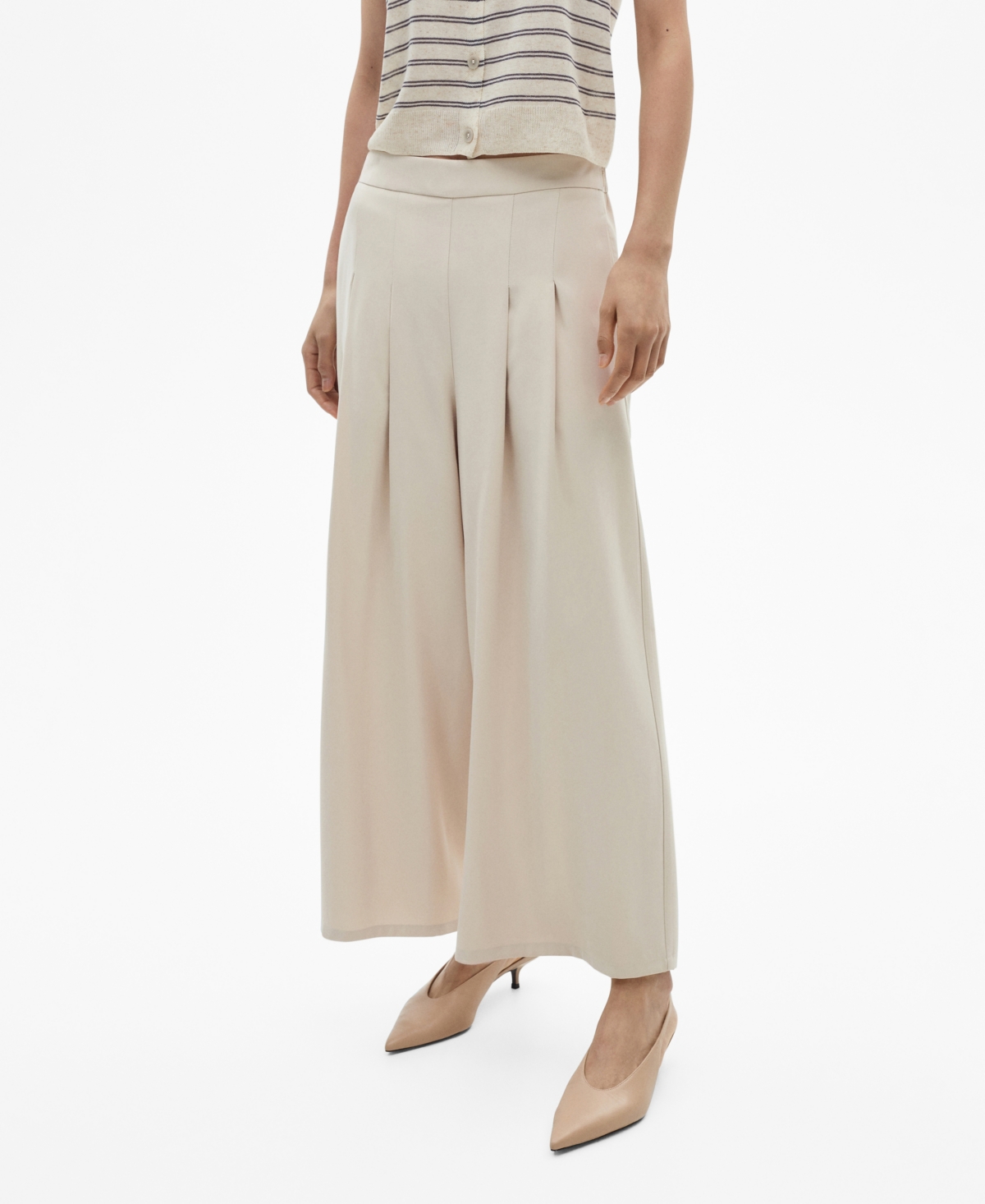 Shop Mango Women's Wide Leg Pleated Pants In Beige