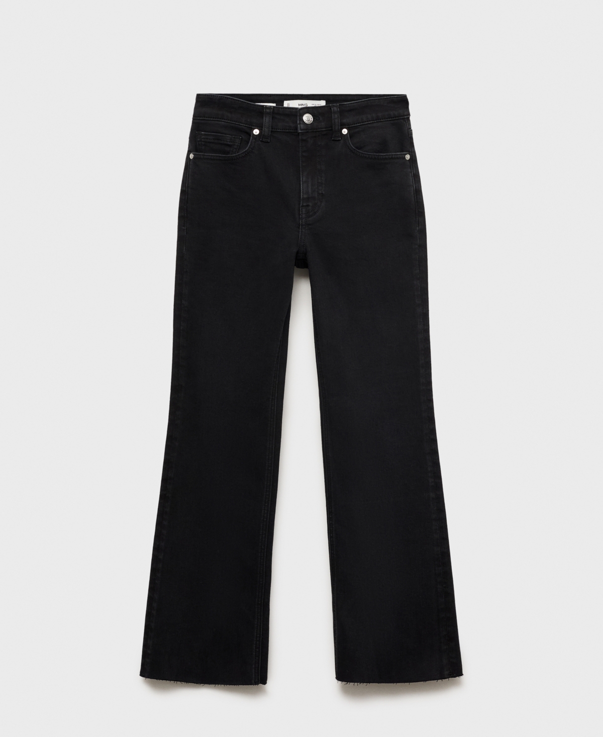 Shop Mango Women's Crop Flared Jeans In Black Denim