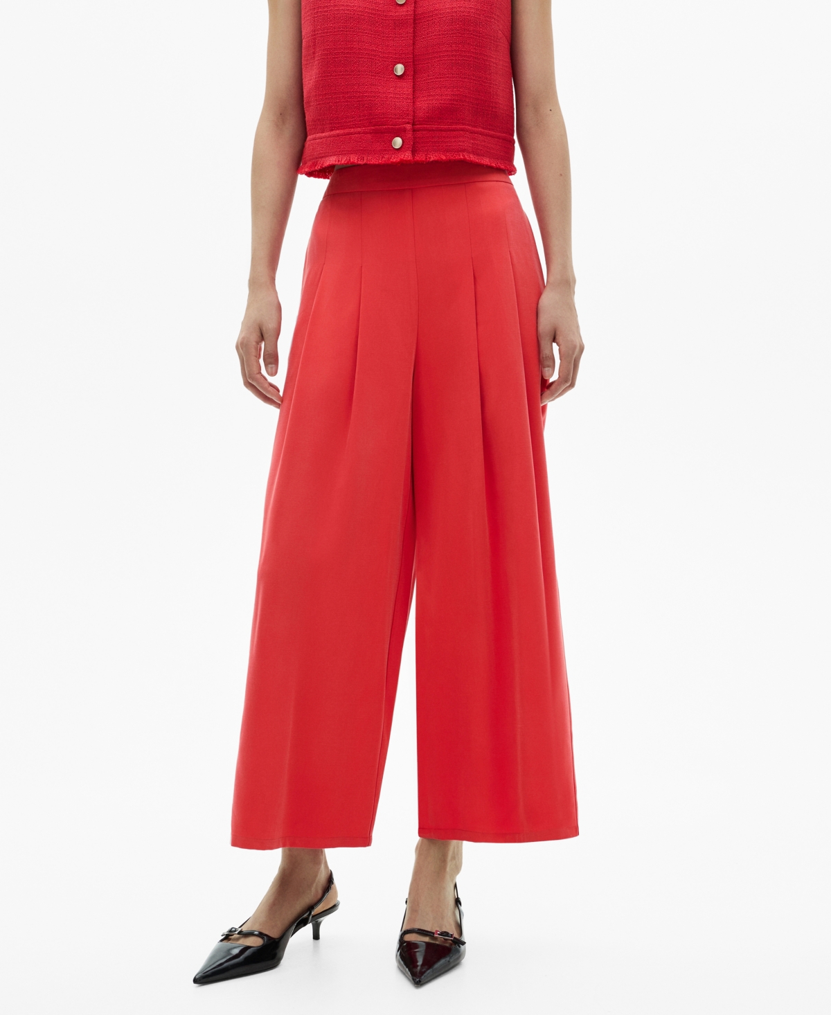 Shop Mango Women's Wide Leg Pleated Pants In Coral Red